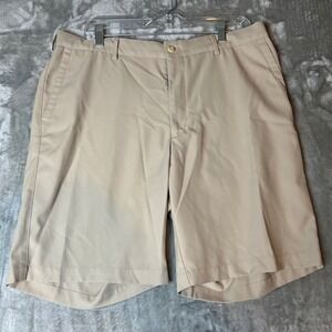 Peter Millar Mens Khaki Golf Shorts Size 36 Flat Front Performance Stretch